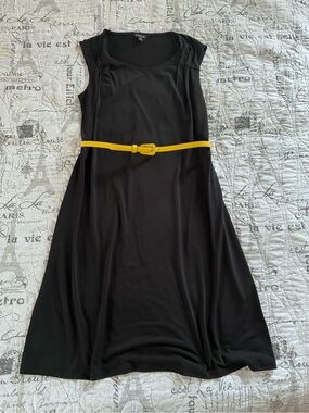 George Black Midi Dress with Yellow Belt